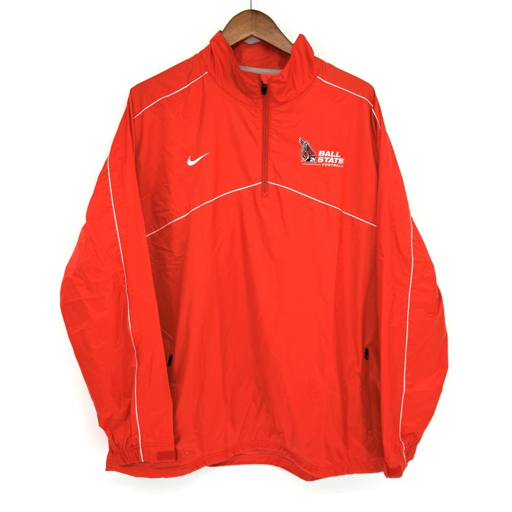 Nike Mens LARGE Ball State Football Red Windbreaker Quarter Zip Coach Jacket NEW